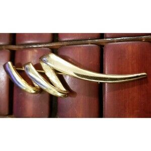 Vintage Retro Gold Tone Zigzag Squiggle Brooch 3.5"x1"